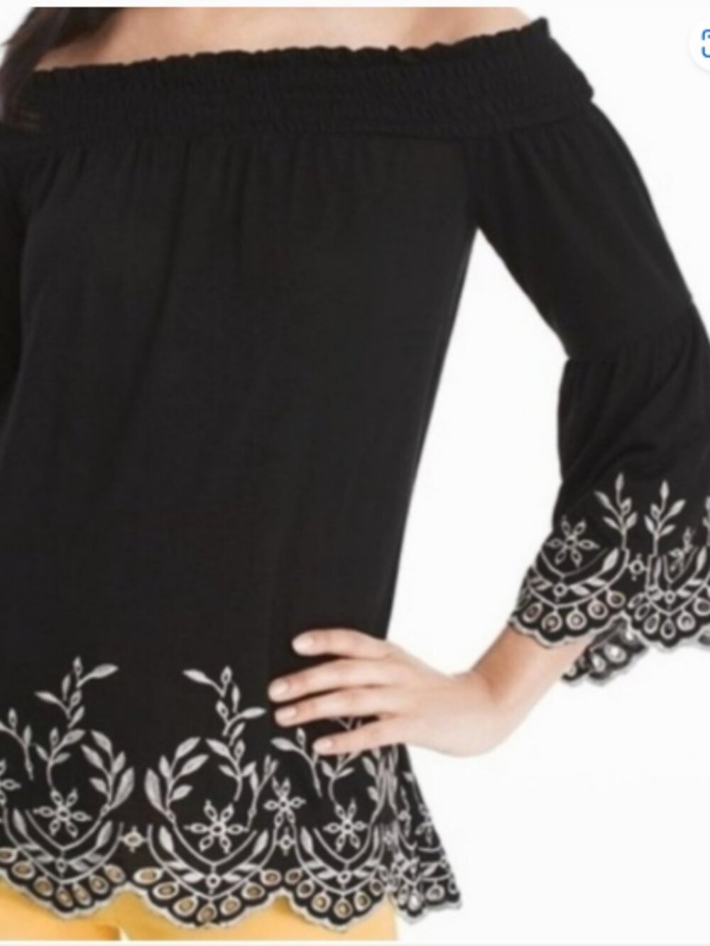 White House Black Market | Embroidered Off Shoulder Bell Sleeve Top | S